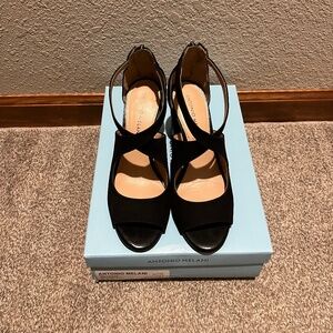 Antonio Milani Maddeye Black Suede Heel Sandals, size 7M